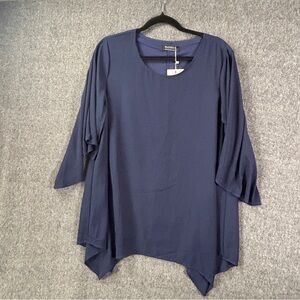 BloomChic Blouse Womens 14-16 Blue Kimono Sleeve Lined Sharkbite Hem Tunic